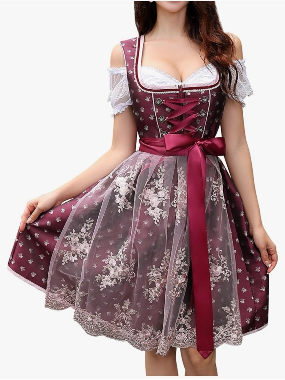 NWT Women's Oktoberfest Burgundy Dirndl Dress with Apron and Blouse XXL